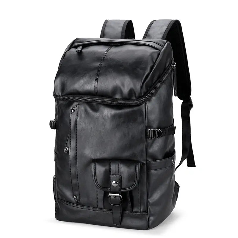 Sac à dos cuir synthétique homme en faux cuir noir avec plusieurs compartiments ajustables
