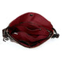 Sac à dos cuir véritable femme avec intérieur rouge foncé, plusieurs poches et fermeture magnétique