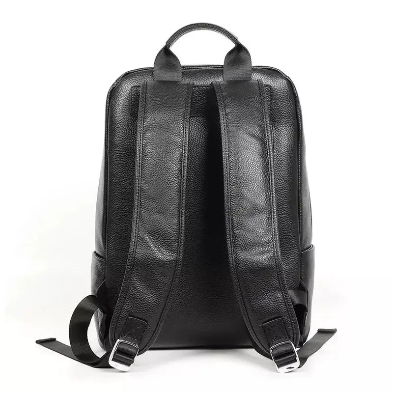 Sac à dos en cuir véritable homme avec bandoulière ajustable et poignée supérieure