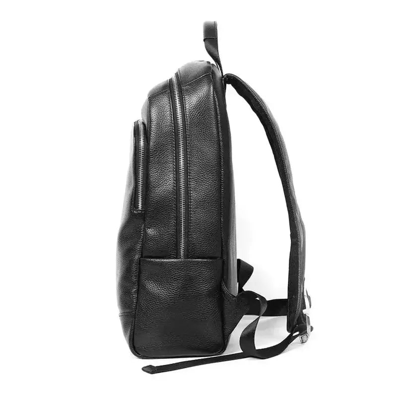 Sac à dos en cuir véritable pour homme avec plusieurs compartiments zippés et bretelles ajustables