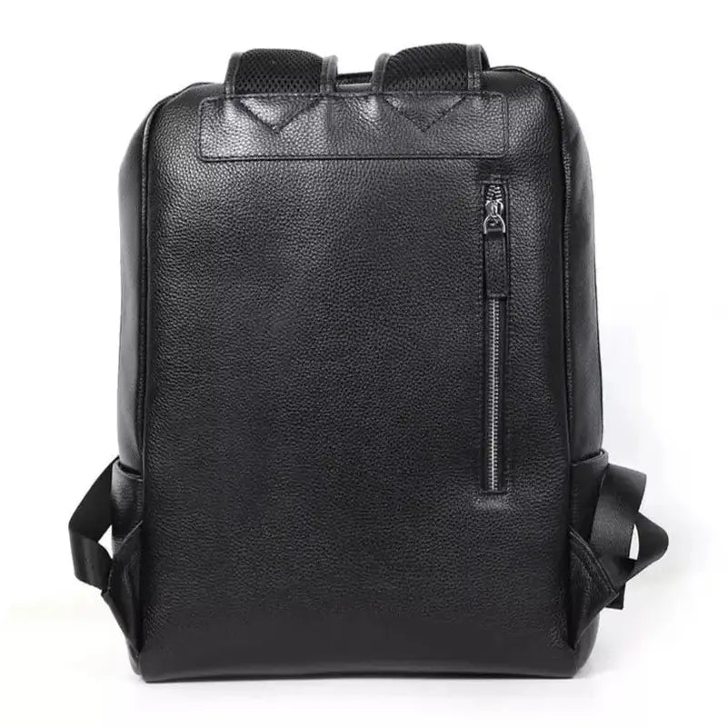 Sac à dos cuir véritable homme avec poche verticale zippée en cuir noir