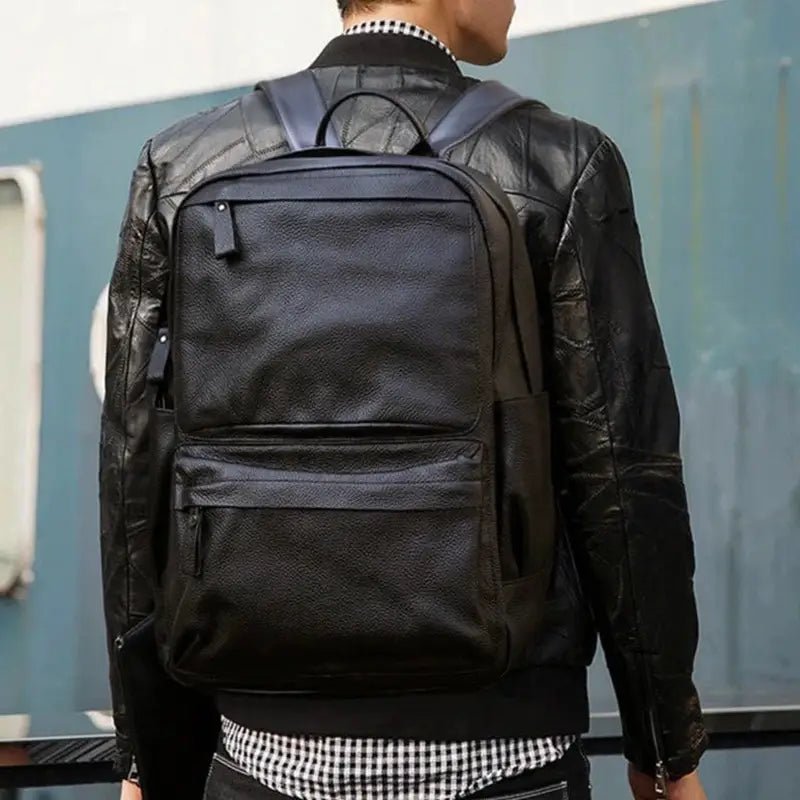 Sac à dos cuir véritable homme noir avec plusieurs compartiments zippés