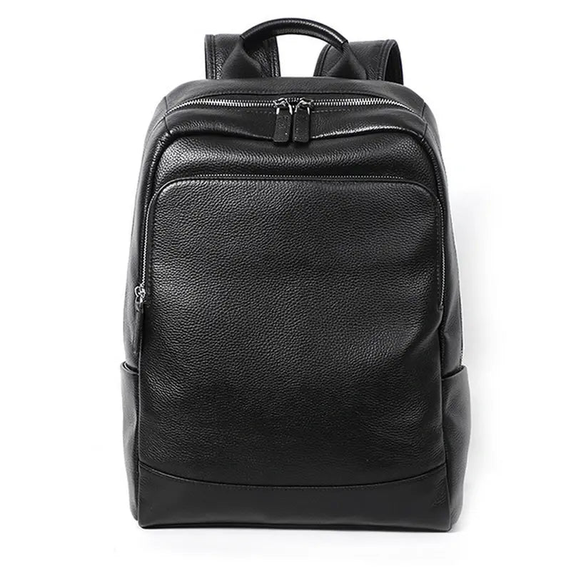 Sac à dos en cuir véritable homme avec pierré noir et zippers argentés