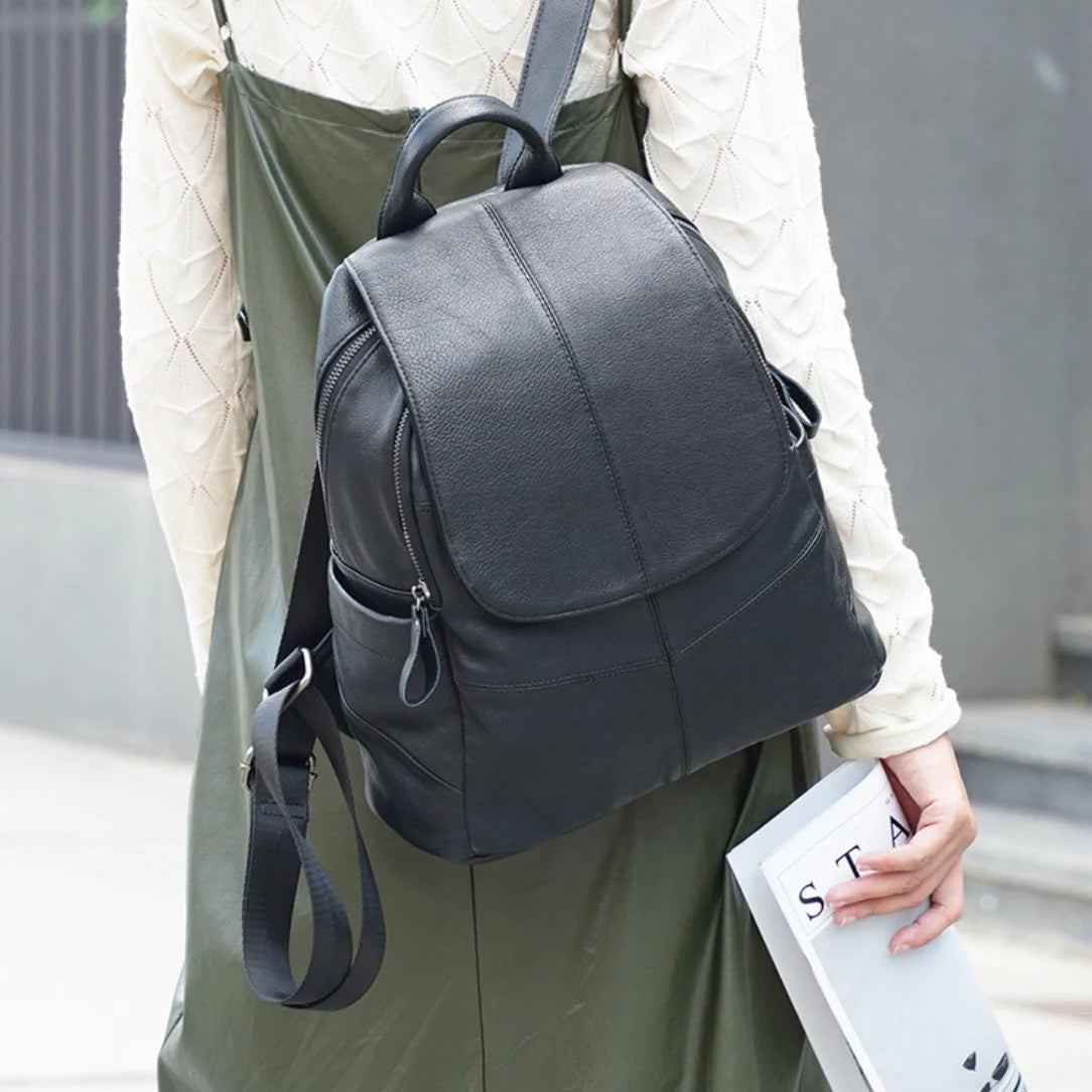 Sac à dos cuir noir Zency Horizon avec sangles réglables et poche avant