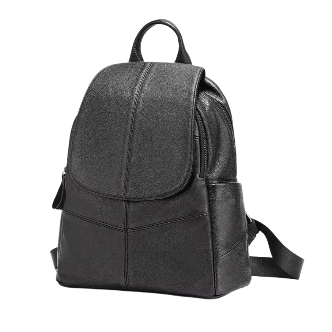 Sac à dos en cuir noir Zency Horizon avec sangles réglables et poche avant