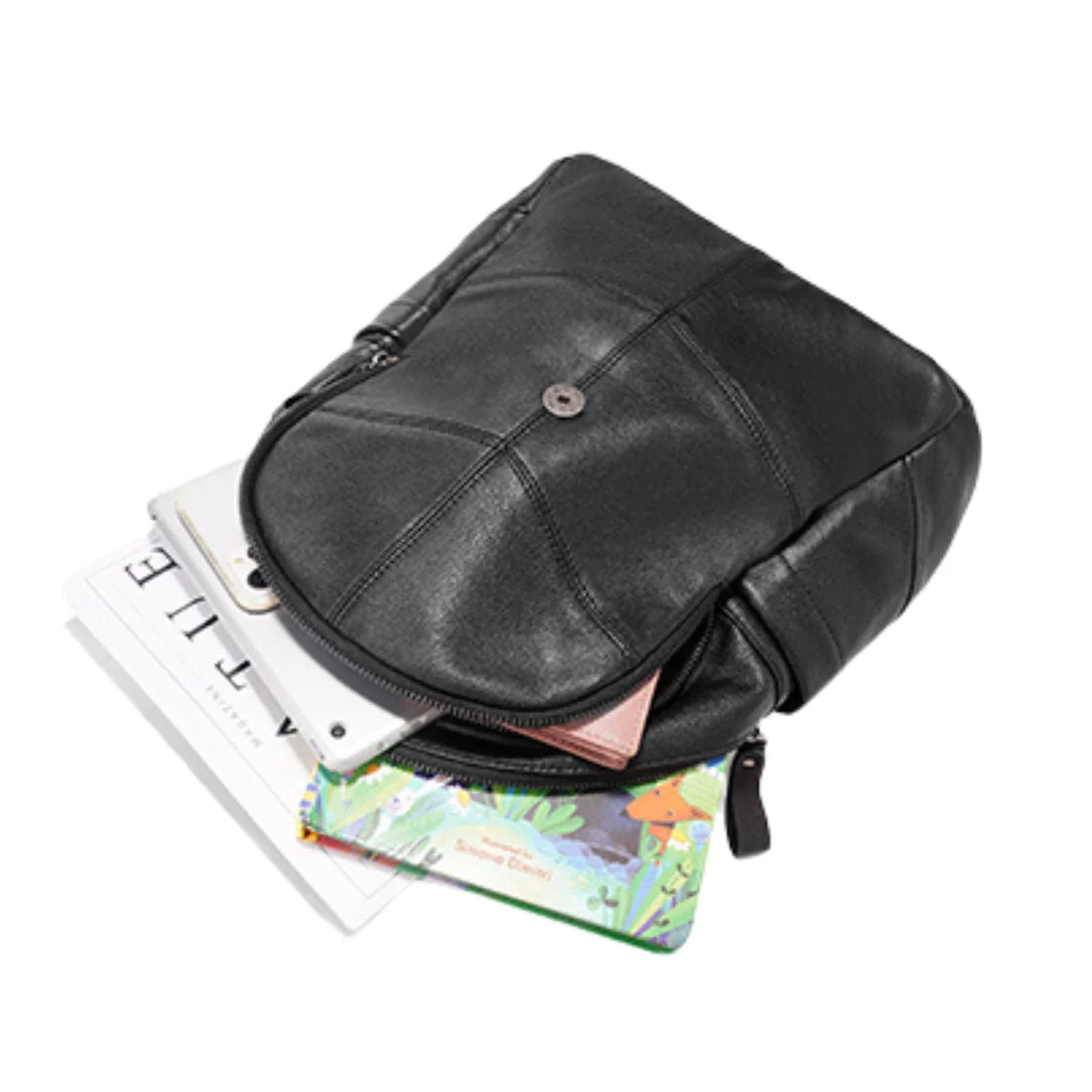Sac à dos en cuir noir Zency Horizon avec fermetures éclair et bouton