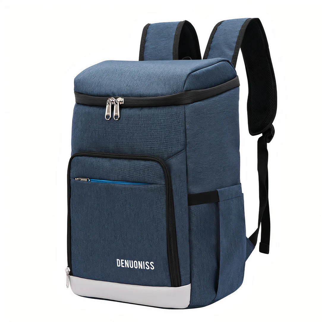 Sac à dos de camping isotherme 24L bleu marine avec compartiments zippés et poches latérales