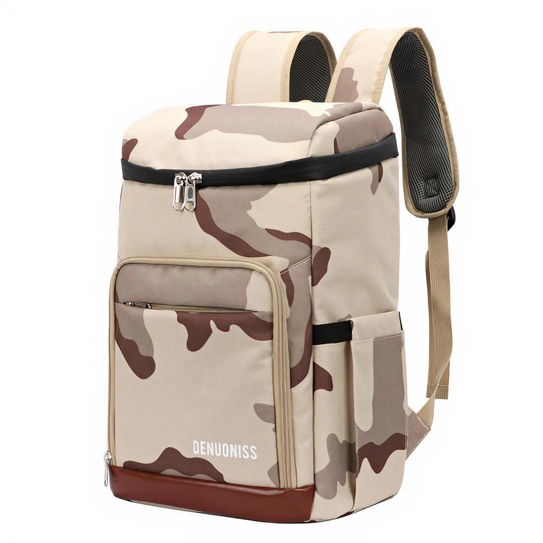 Sac à dos de camping isotherme camouflage avec multiples poches et bretelles rembourrées