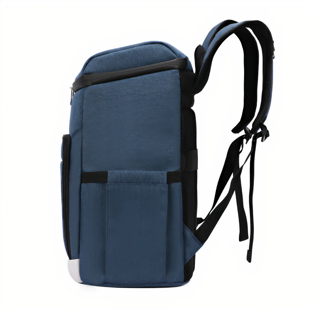 Sac à dos de camping isotherme 24L navy blue avec poches extérieures et bretelles noires
