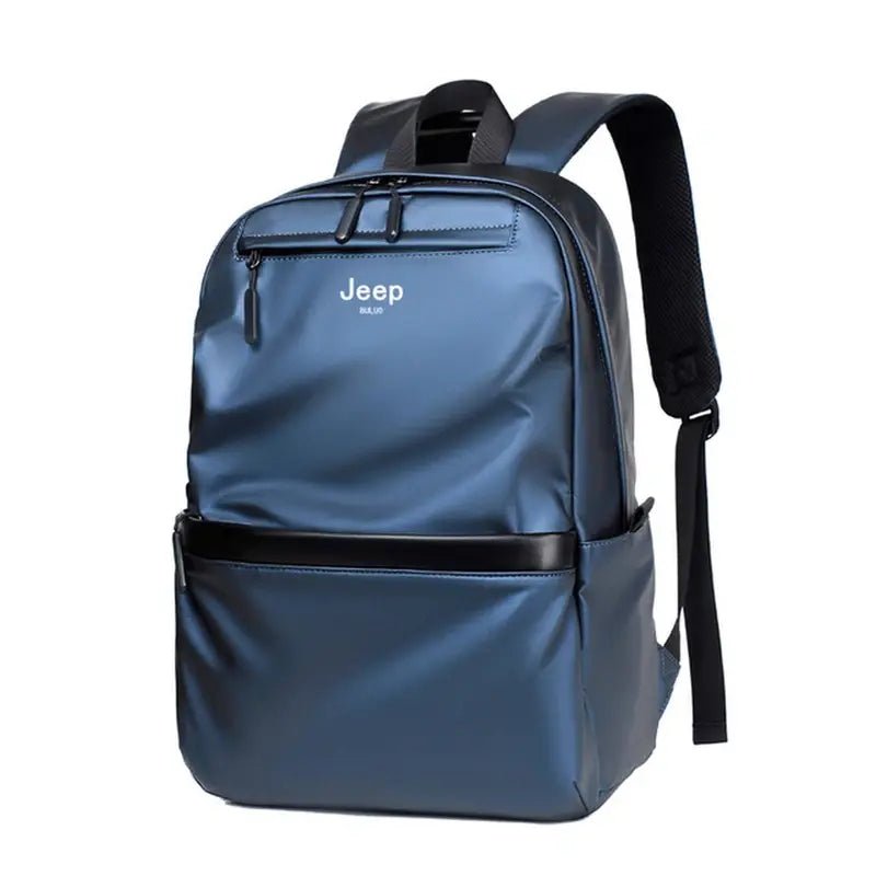Sac à dos de classe sombre bleu avec bretelles noires et accent noir en base