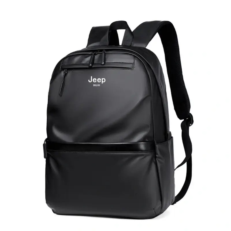 Sac à dos de classe en cuir noir avec plusieurs compartiments zippés élégants