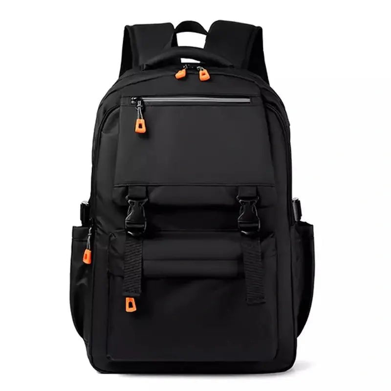 Sac à dos de cours noir avec tirettes et boucles orange pour un style pratique