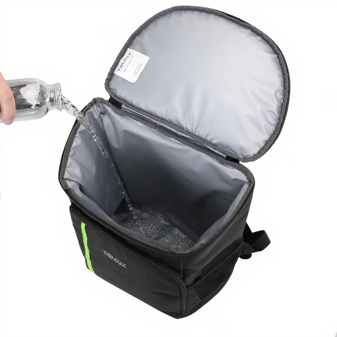 Sac à dos de marche isotherme avec cooler noir et bande verte pour 16 heures