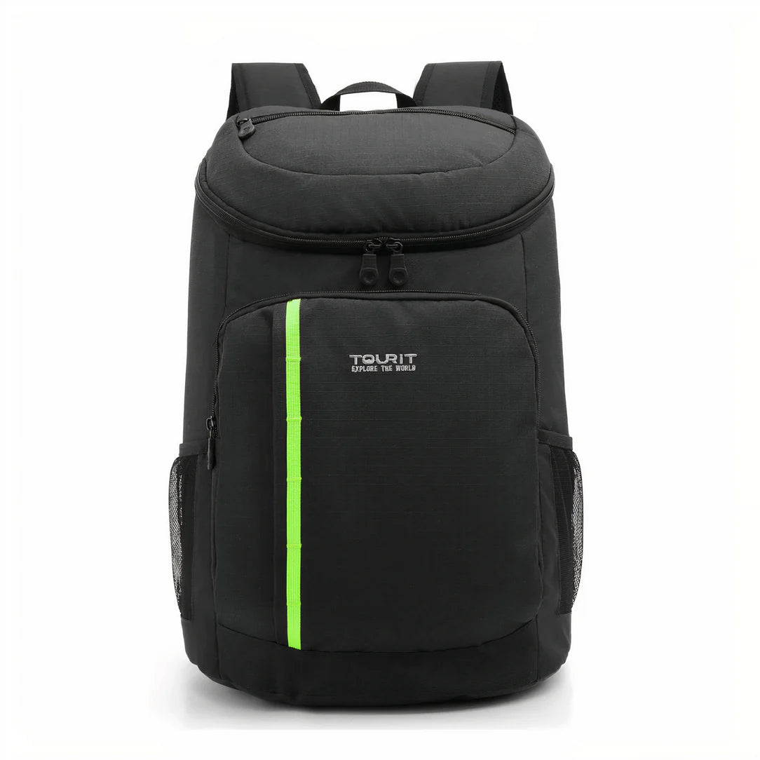 Sac à dos de marche isotherme avec rayure verte néon et poches en mesh