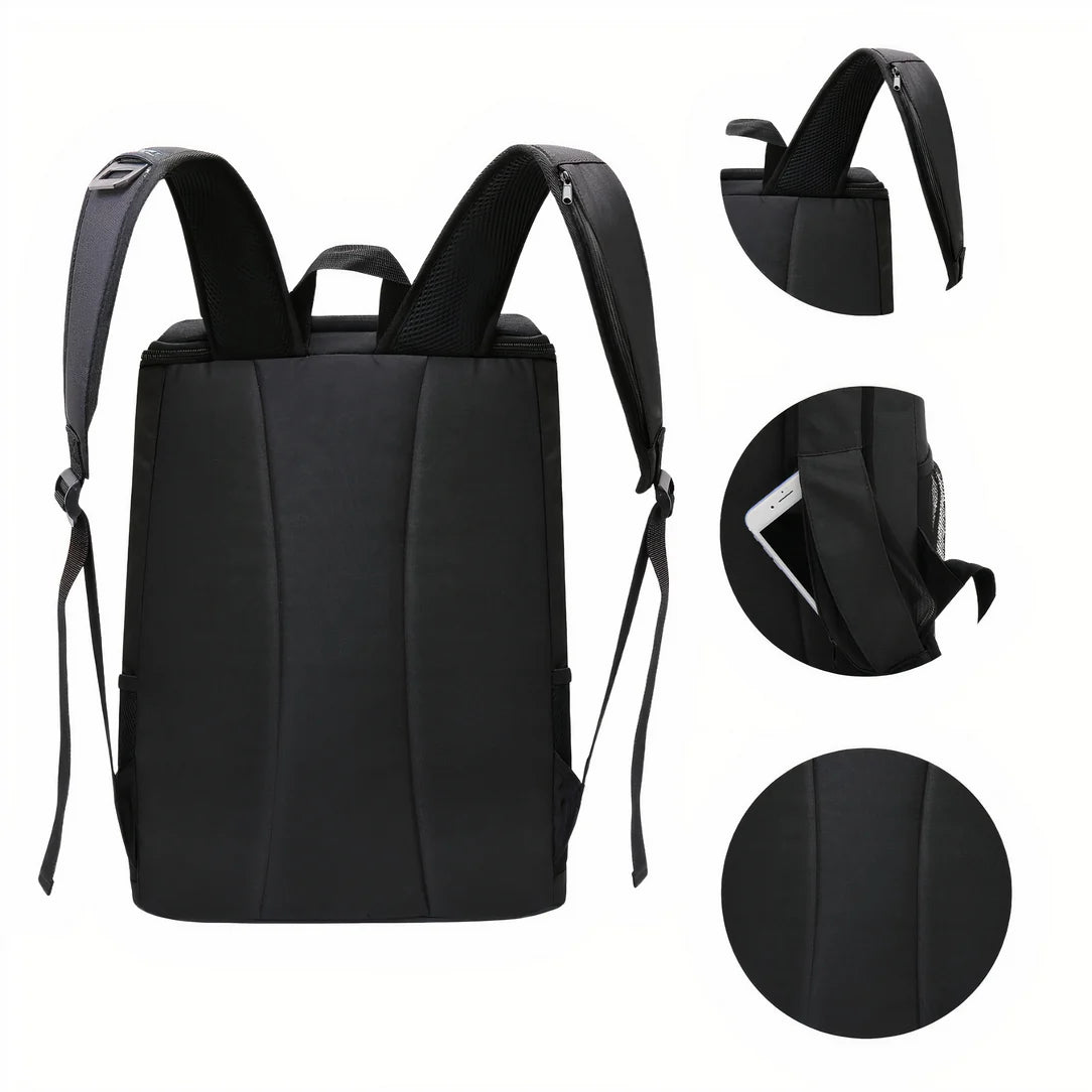 Sac à dos de marche randonnée isotherme noir avec poches, poignée et bretelles rembourrées