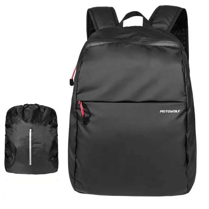 Sac à dos de moto noir pliable avec tirettes de fermeture éclair rouges