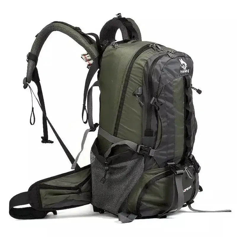 Sac à dos de randonnée 40L olive vert et charbon avec bretelles ajustables et poches en mesh