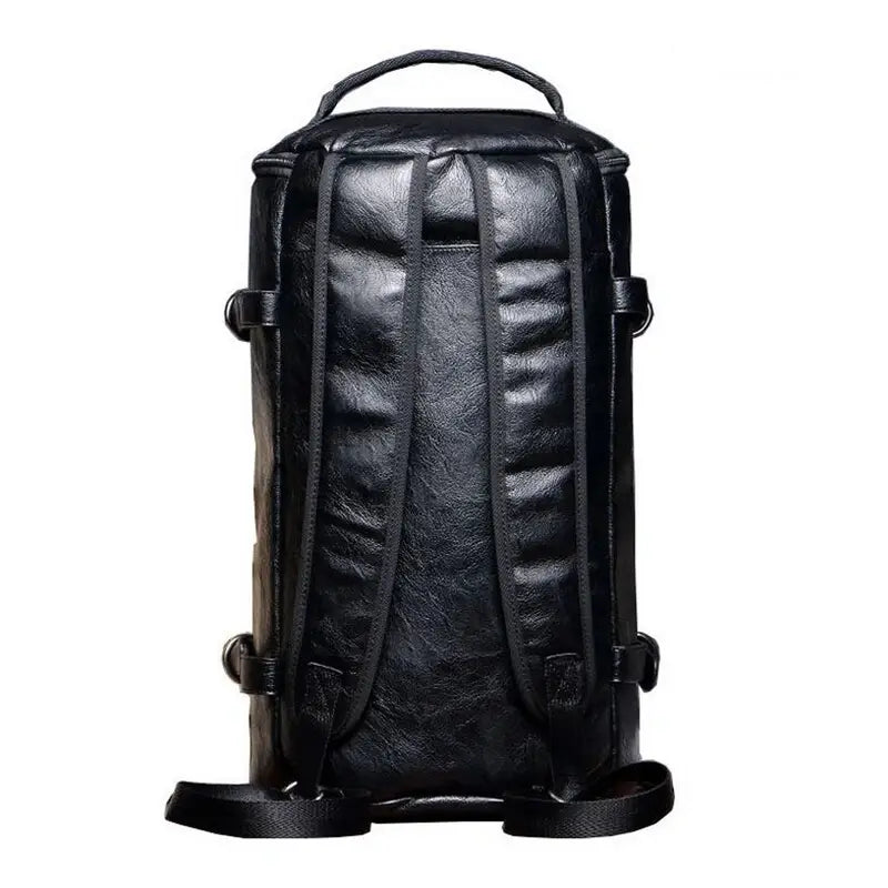 Sac à dos de sport en cuir noir avec bretelles rembourrées et poignée supérieure