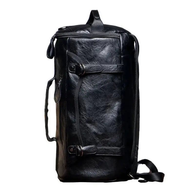 Sac à dos de sport en cuir avec sac de voyage en faux cuir noir, bandoulière et poignée supérieure