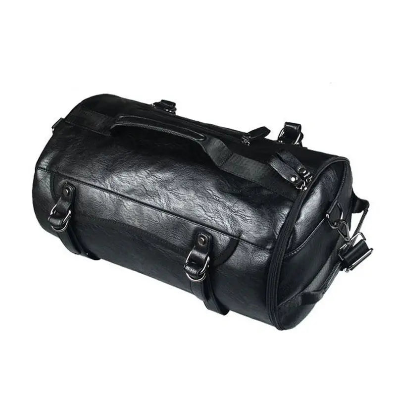 Sac à dos de sport en cuir avec sac de voyage en faux cuir noir, poignées et bandoulière
