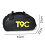 Sac à dos de sport homme noir avec logo jaune T9C et dimensions
