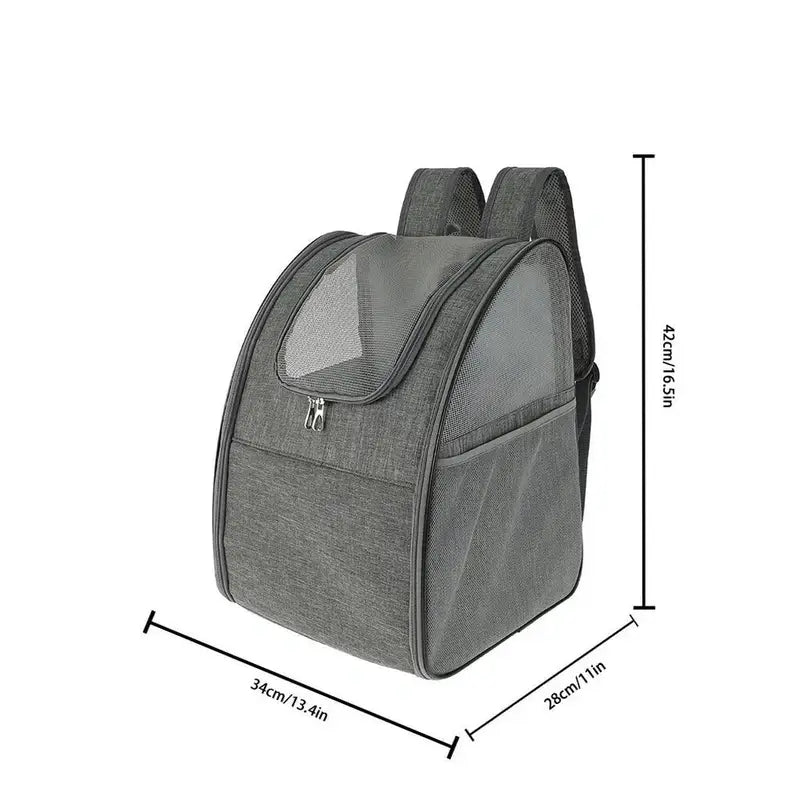 Sac à dos de transport pour chat gris avec fenêtres en mesh et fermeture éclair