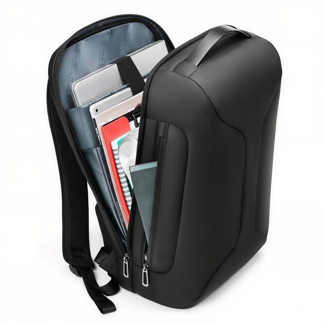 Sac à dos de travail antivol Citadelle ouvert avec notebooks, tablette et ordinateur portable