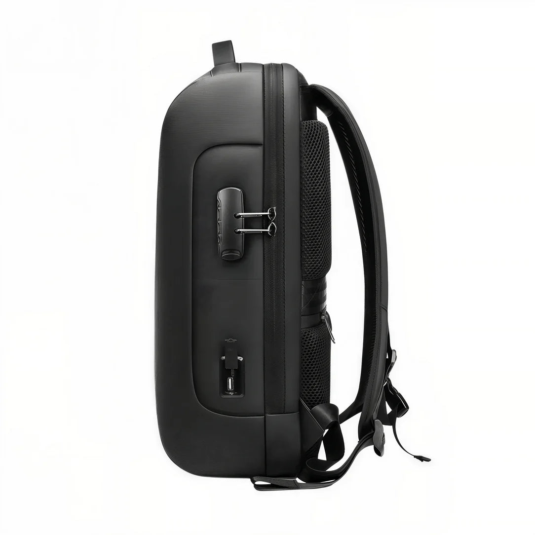 Sac à dos de travail antivol Citadelle avec verrou, port USB externe et coque dure noire