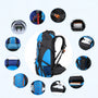 Sac à dos de trekking Outlander 65L bleu et noir avec multiples compartiments