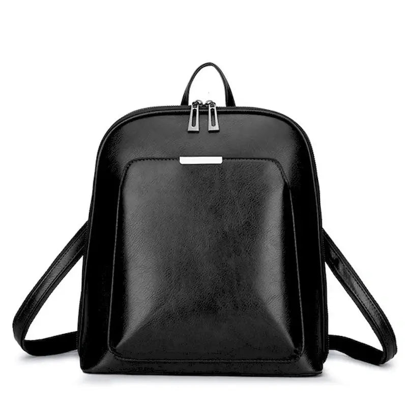 Sac à dos de ville femme cuir noir faux avec hardware argenté pour femme élégante