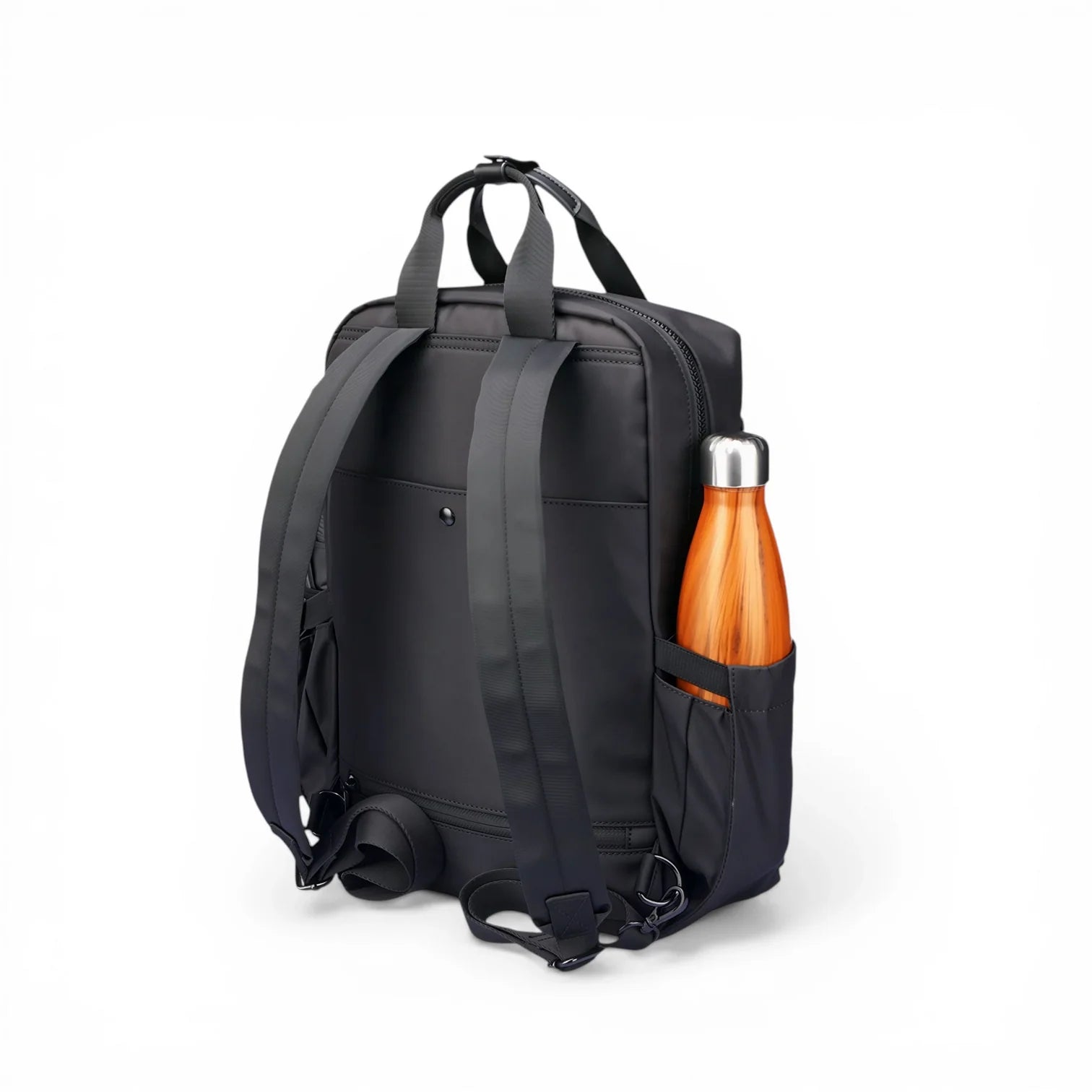 Sac à dos Ryden HB77 noir nylon avec gourde orange métallique
