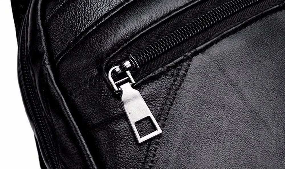 Sac à dos de ville similicuir noir avec fermeture éclair argentée