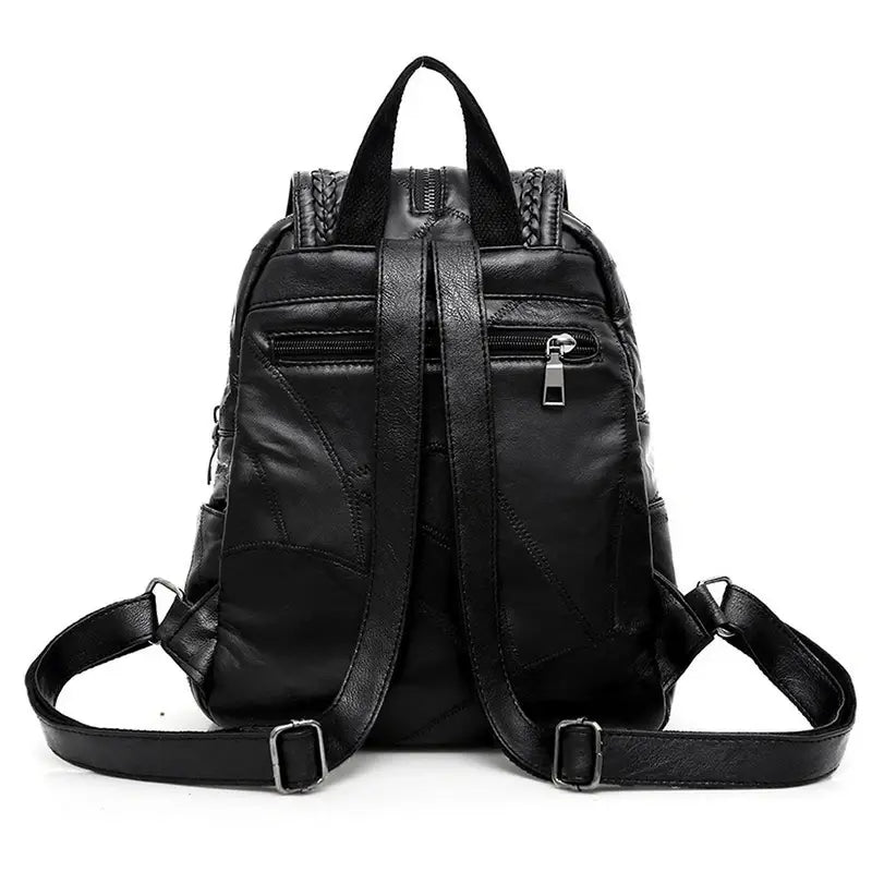 Sac à dos de ville similicuir en cuir noir avec bretelles ajustables et poches zippées