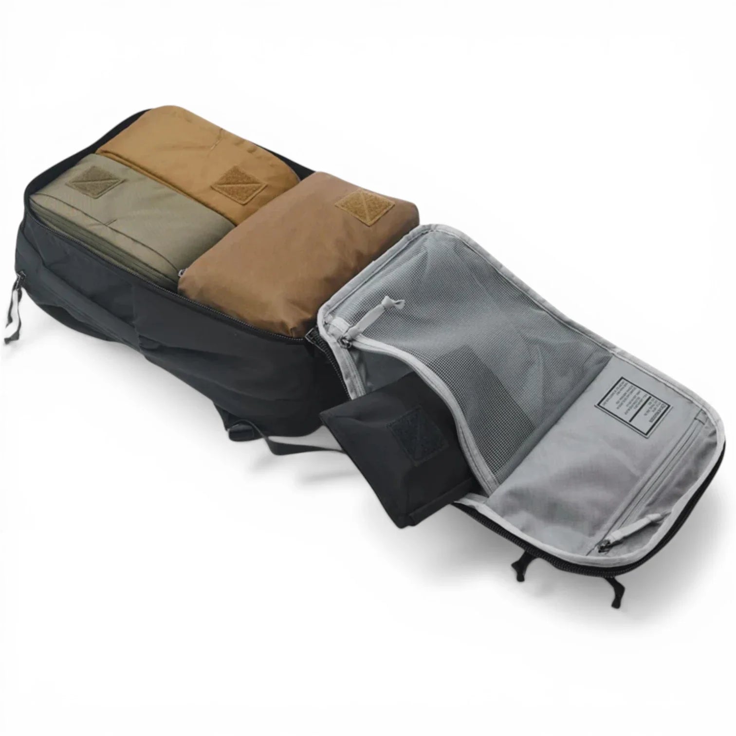 Sac à dos de voyage 26L CBT X noir avec cubes packing beige et olive