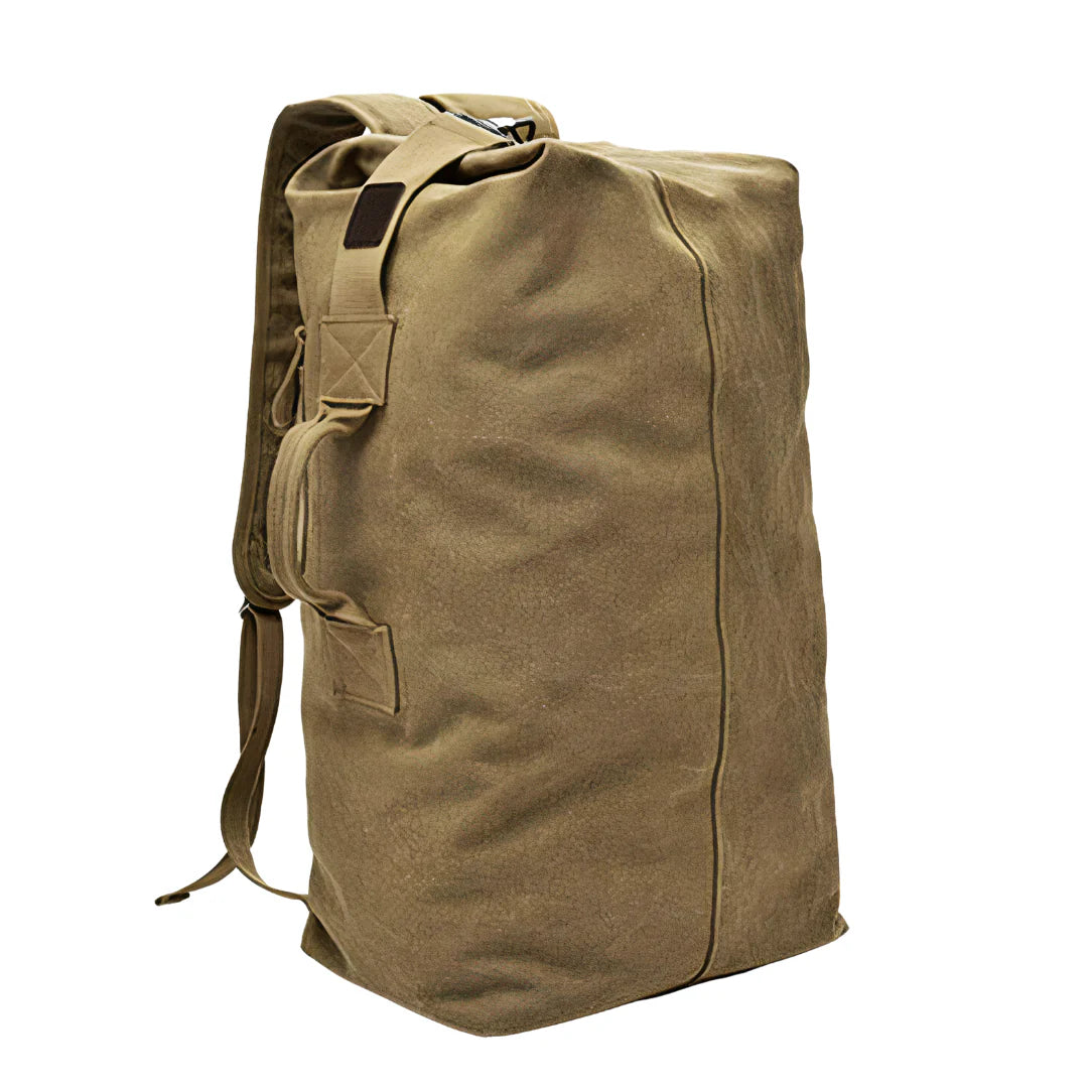 Sac à dos de voyage 40L en toile beige avec enroulement supérieur et bretelles ajustables