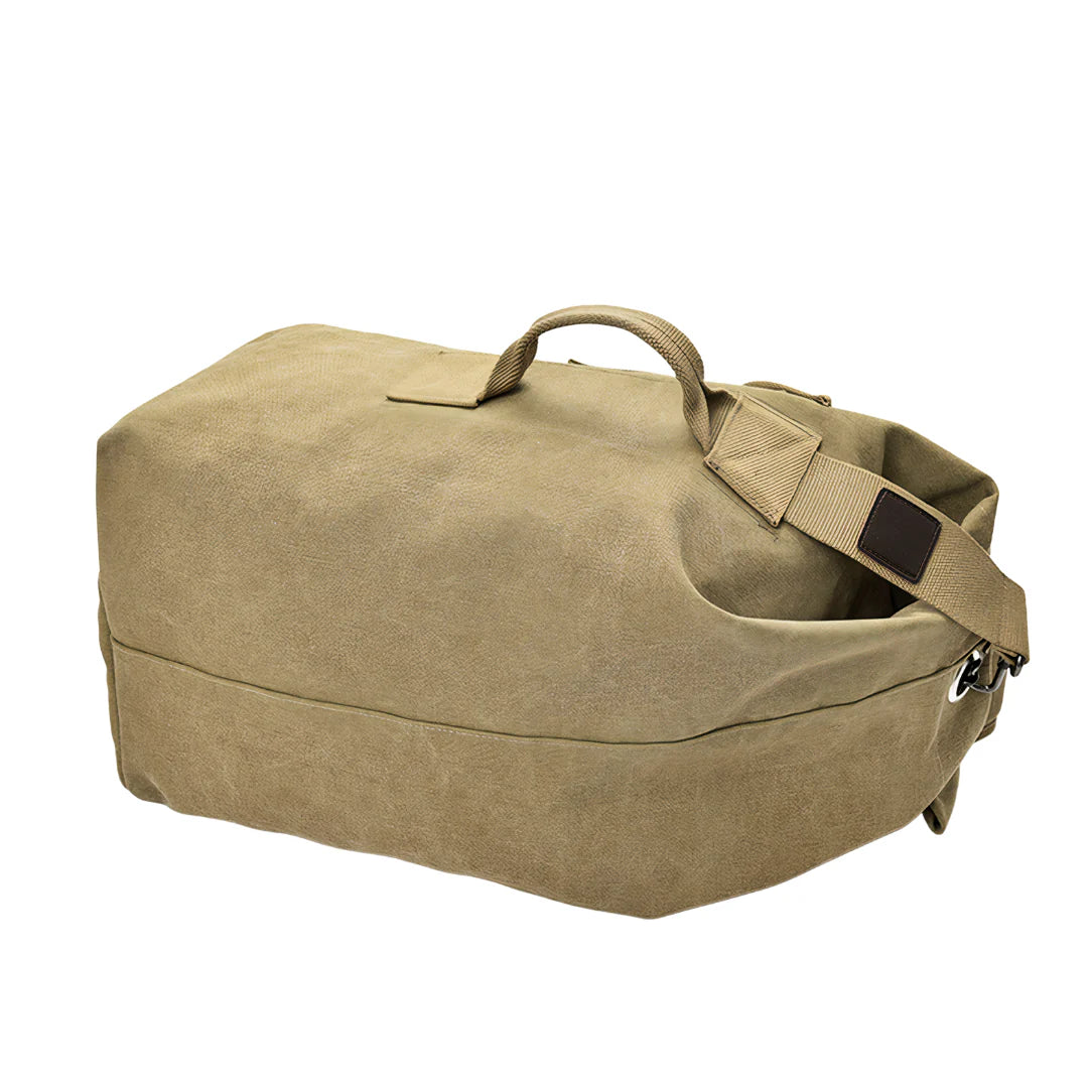 Sac à dos de voyage 40L en toile beige avec anse supérieure et sangle réglable