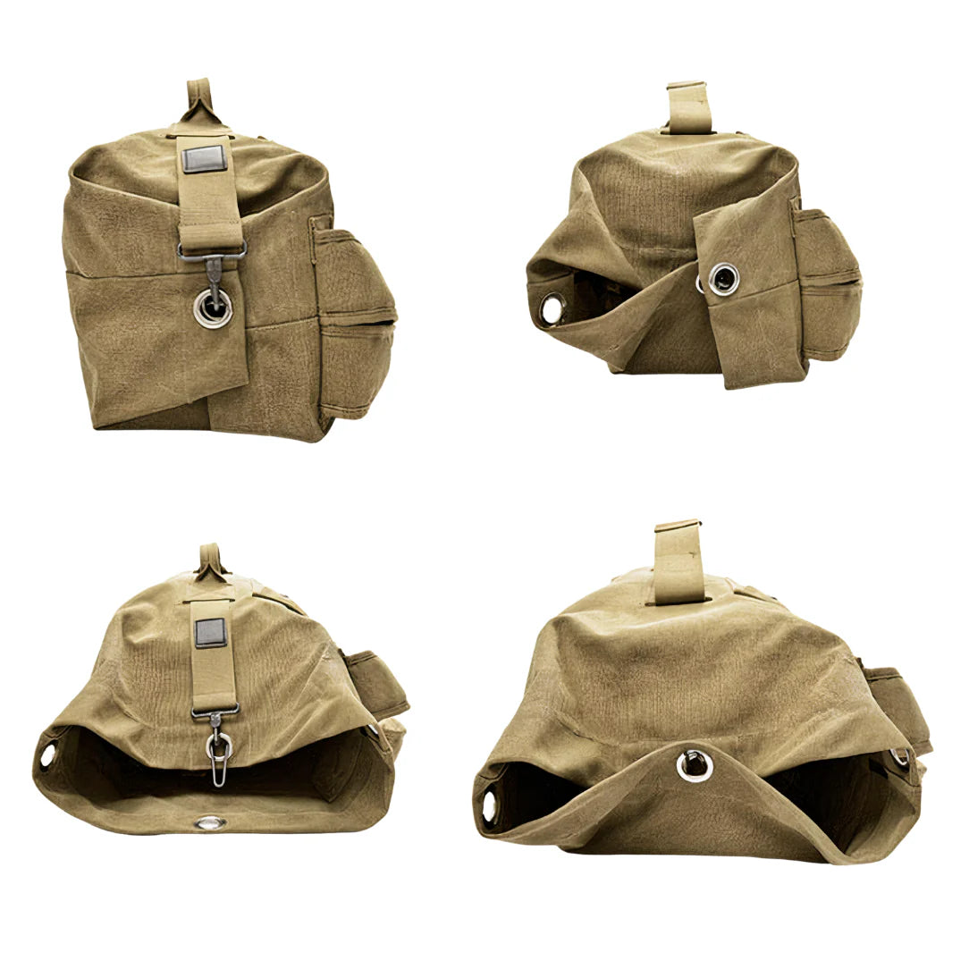 Sac à dos utilitaire en toile beige 40L avec poches multiples et quincaillerie métallique