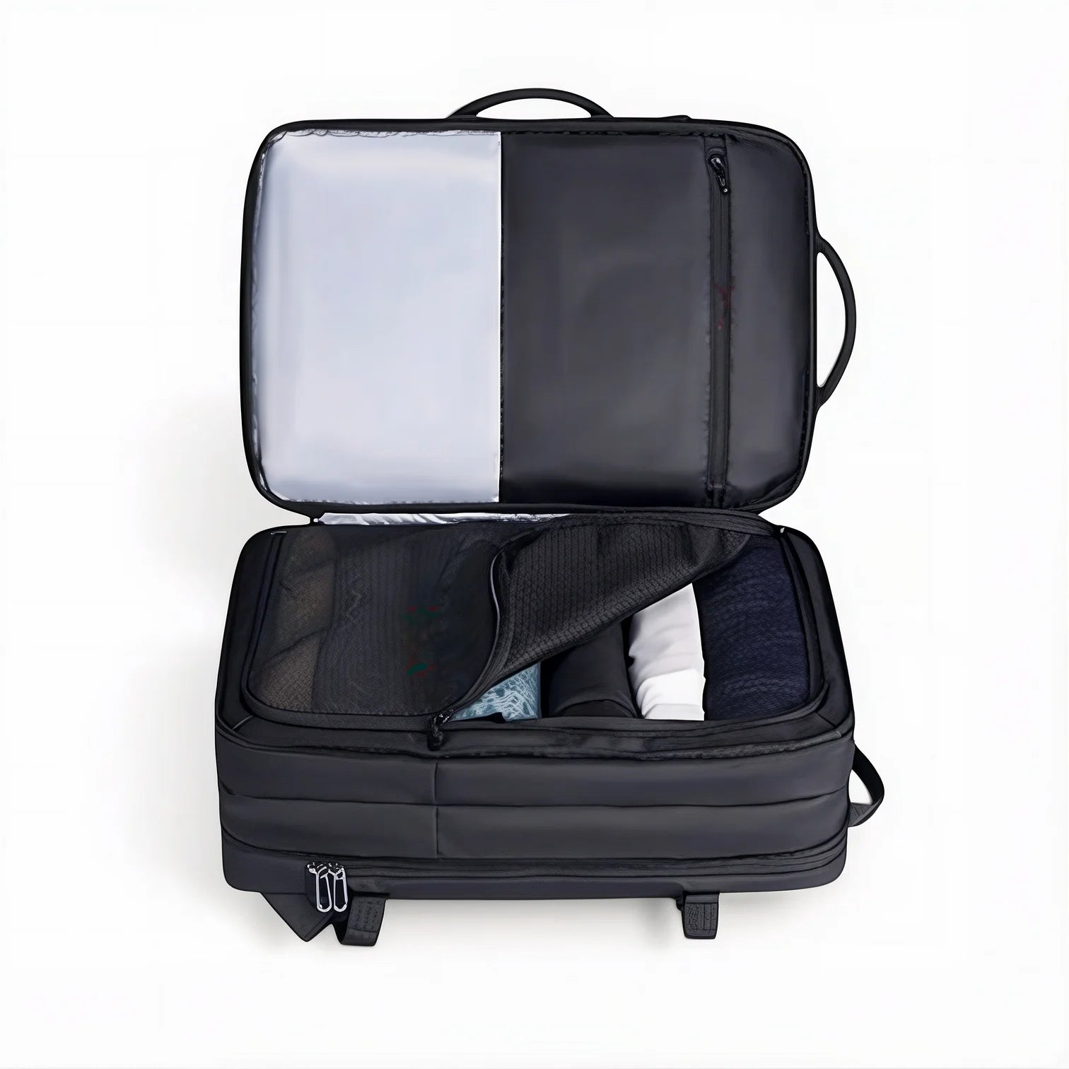 Sac à dos de voyage noir nylon 45x35x20 cm 27L compartiment transparent