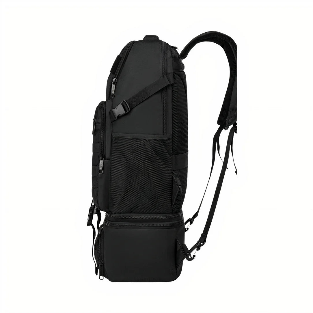 Sac à dos de voyage noir avec compartiment isotherme et caméra extérieure ajustable