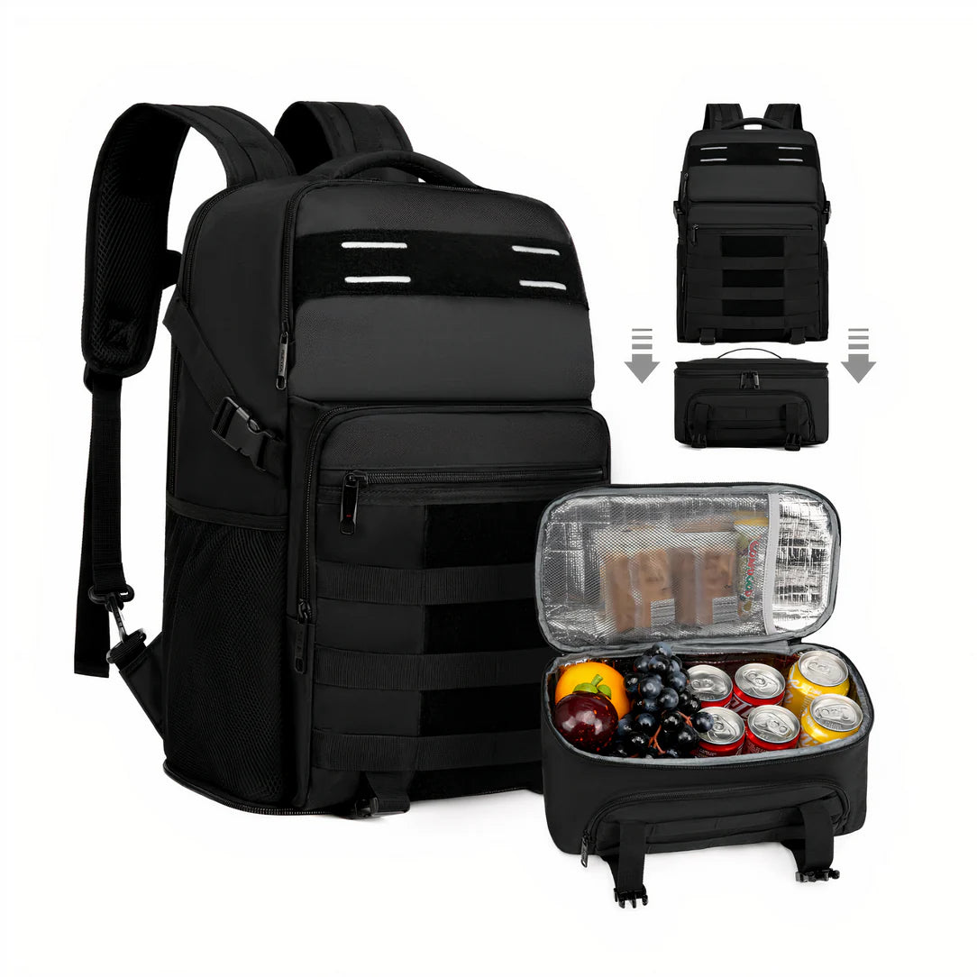 Sac à dos de voyage noir avec compartiment isotherme pour déjeuner