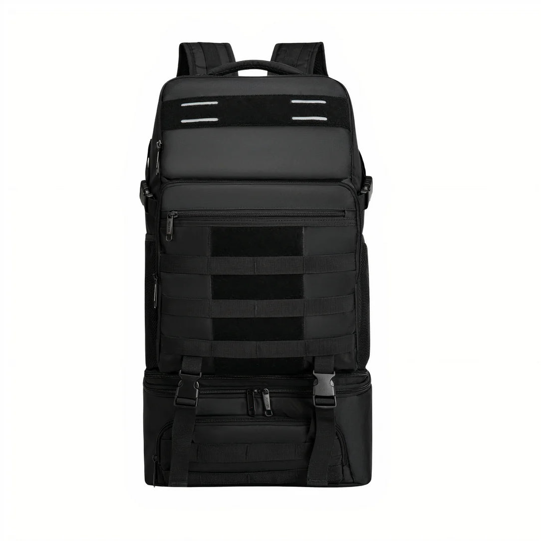 Sac à dos de voyage noir avec molle, compartiment isotherme et poche détachable