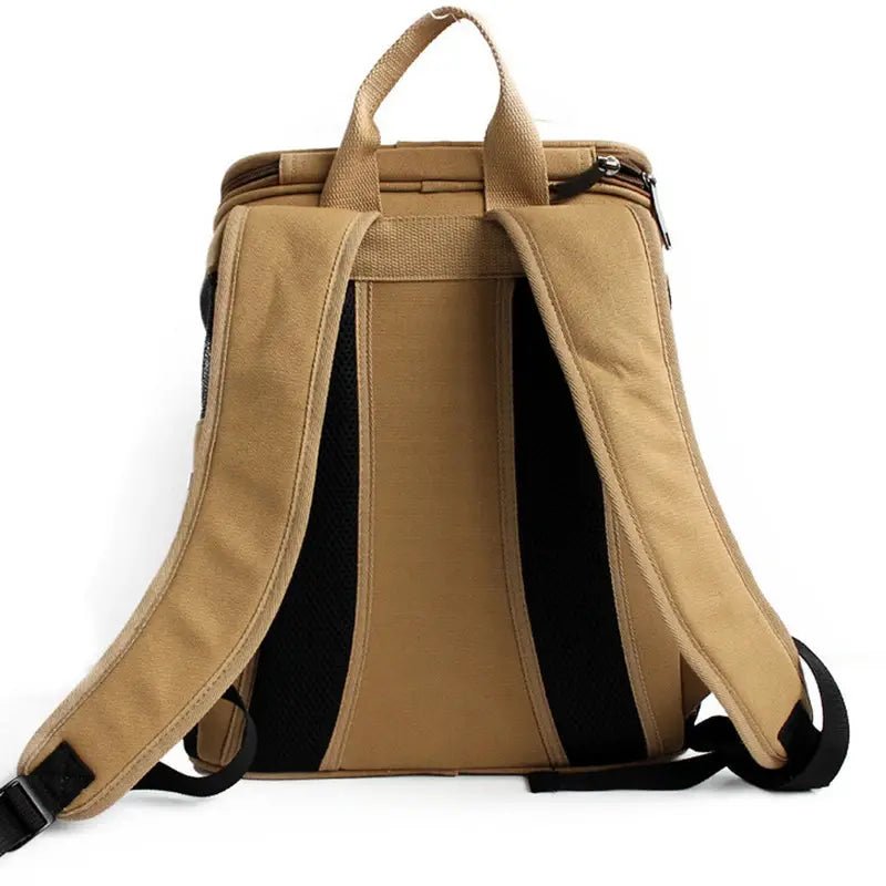 Sac à dos de voyage pour chat en toile beige avec bretelles noires rembourrées