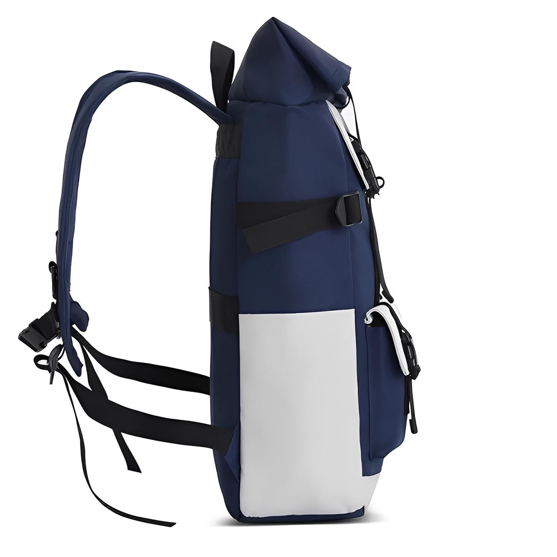 Sac à dos de voyage vintage en bleu marine et blanc avec bretelles ajustables