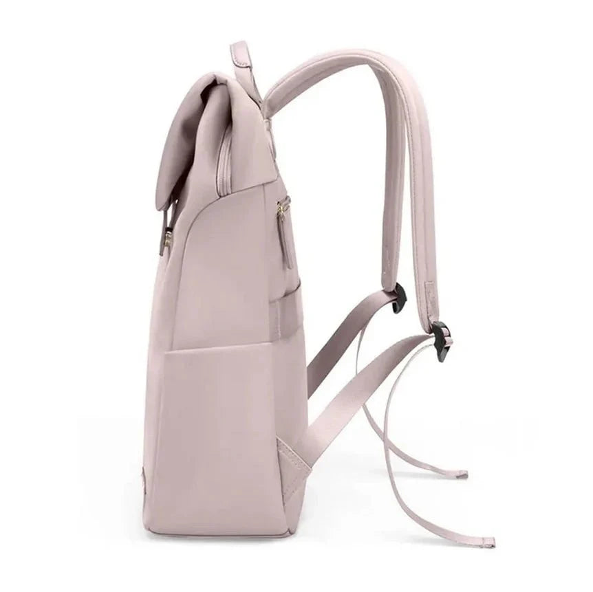 Sac à dos déperlant femme rose clair avec bretelles ajustables et poches extérieures
