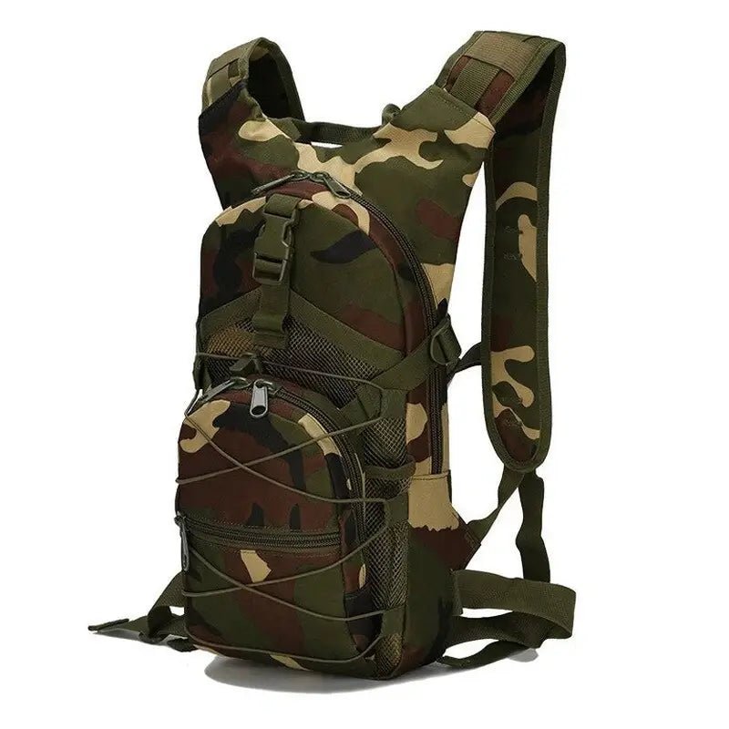 Sac à dos d’hydratation 15l avec motif camouflage, multiples poches et bretelles ajustables