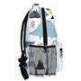 Sac à dos dinosaure maternelle blanc avec motif abstrait, poche latérale en mesh