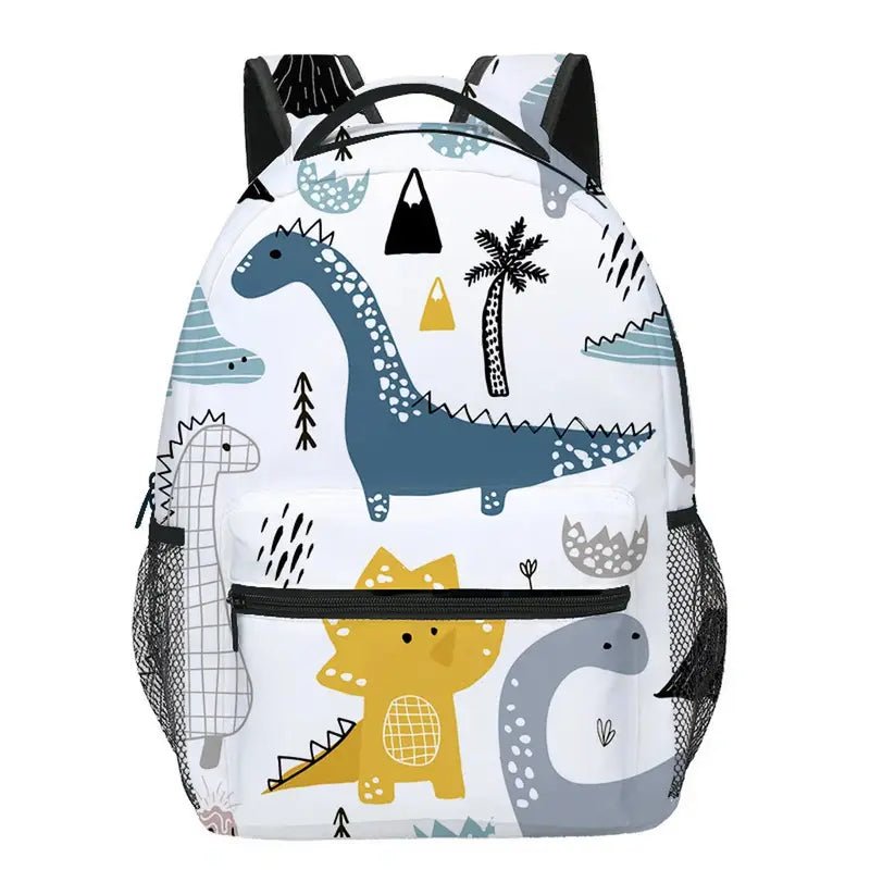 Sac à dos dinosaure maternelle blanc avec motif nature et dinosaure joueur