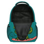 Sac à dos dinosaure maternelle ouvert avec un graphique de lézard vert sur une planche de surf rose