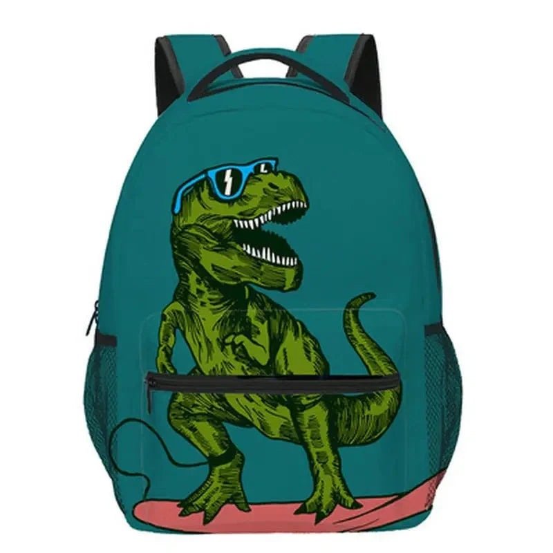Sac à dos dinosaure maternelle avec graphique de dinosaure skateboard en teal