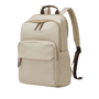 Sac à dos d’université femme beige avec poche avant, deux zippers supérieurs et bretelles marron